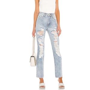Superdown Patty High Rise Light Wash Distressed Denim Blue Jeans
